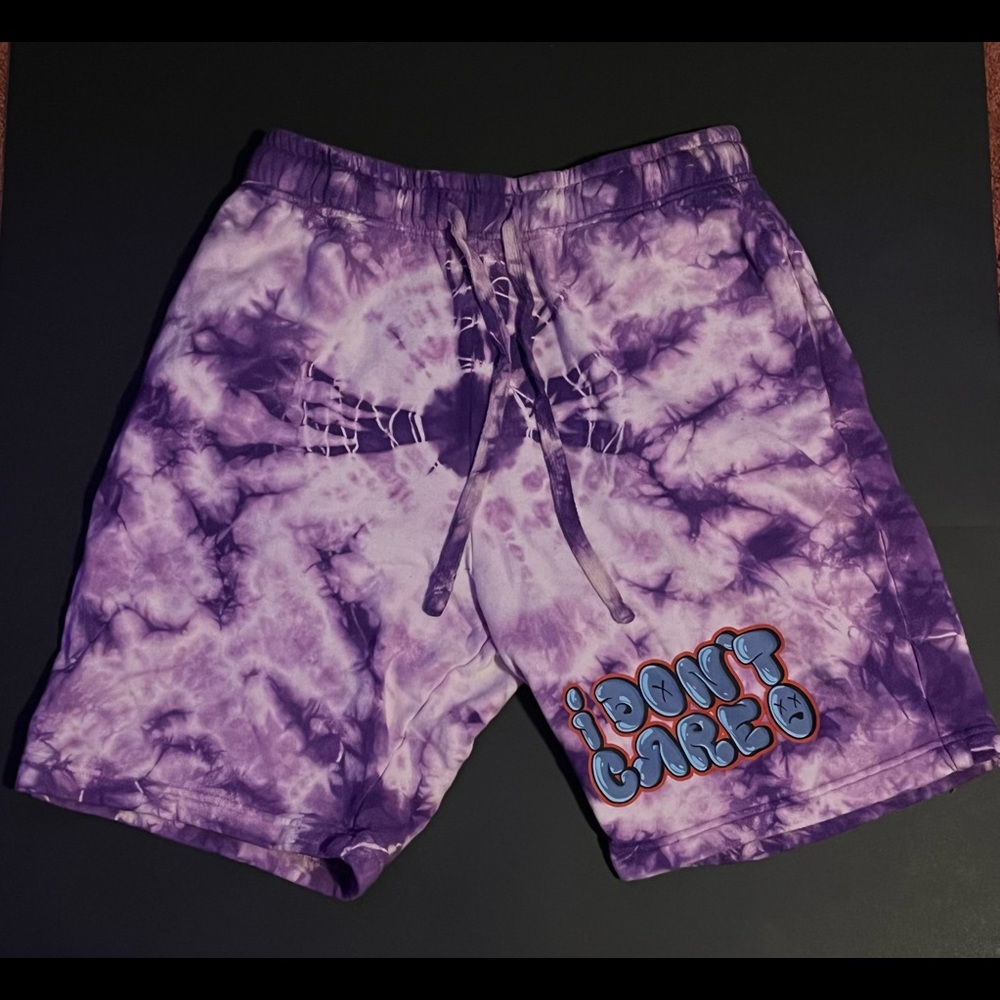 Empyre Purple Tie Dye “I don’t Care” Shorts